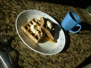 buckwheat waffles with goat cheese sunshine and maple syrup